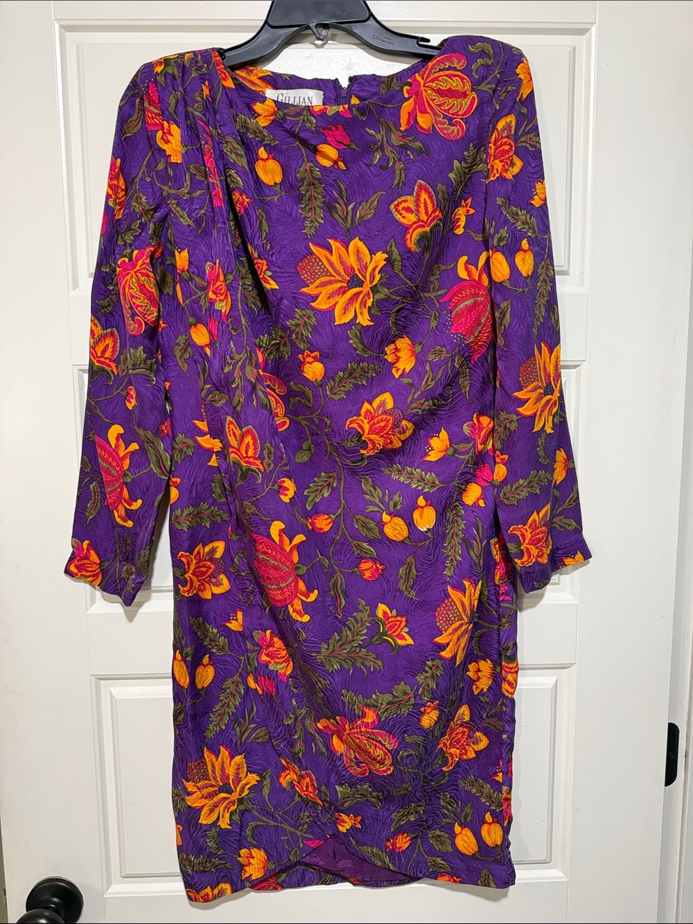 Vintage Gillian 100% Silk Dress purple orange floral gorgeous 6